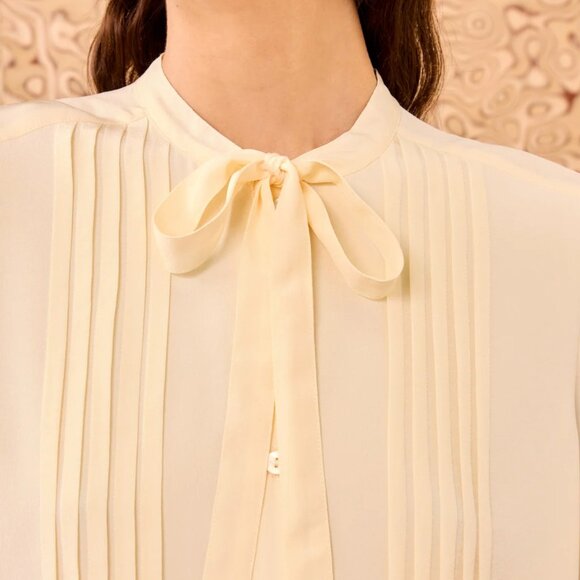 BEST Ulla Johnson Delvine Long Sleeve Blouse Cowrie Cream Silk Sz4 - Picture 3 of 9